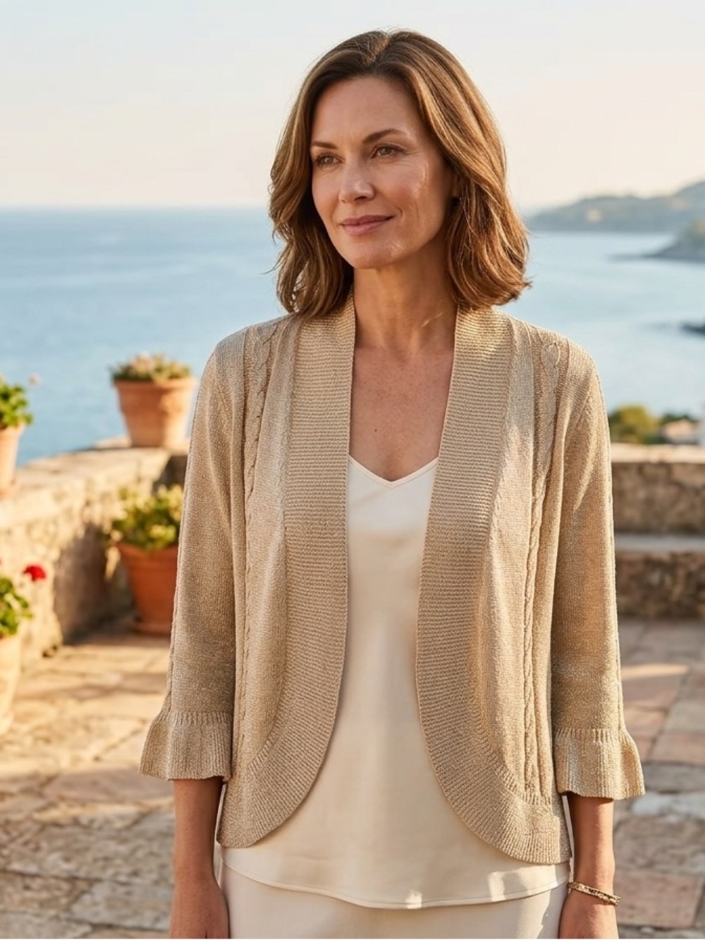 NWT Peter Nygard‎ Beige Knit Open-Front Cardigan